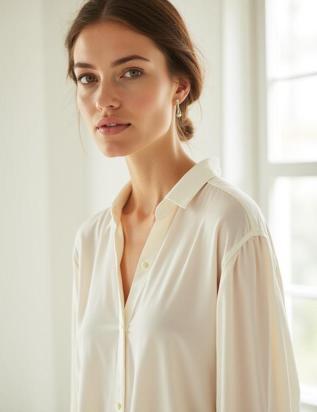 Blusa de Seda Casual en color marfil